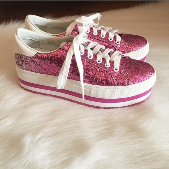 pink glitter platform sneakers